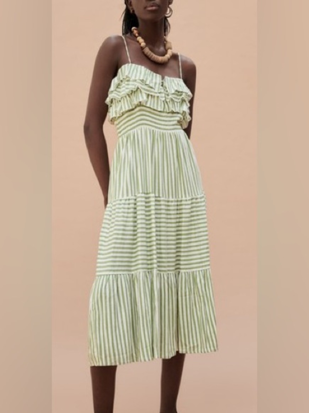 Striped Ruffle Tiered Maxi Dress in Light Green